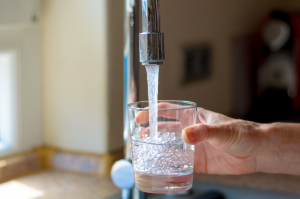 Purified water from the tap at a house in Arlington Heights, Illinois