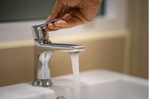 Soft water from a bathroom faucet of a house in Wheaton, Illinois