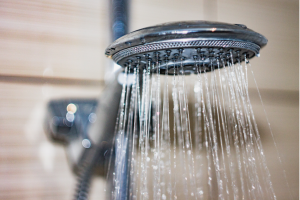 Soft water from a shower head in Western Springs, Illinois