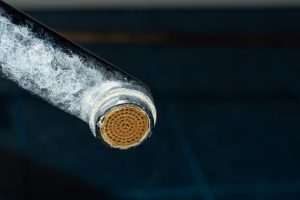 Limescale buildup on a sink in Long Grove, Illinois